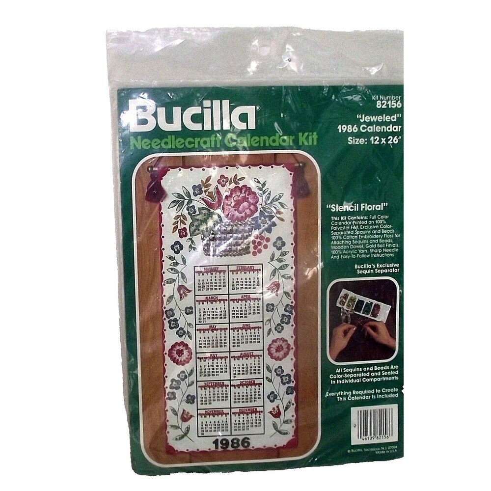Calendar Sequins Jeweled Kit 1986 Needlecraft Stencil Floral Bucilla 82156 NIP